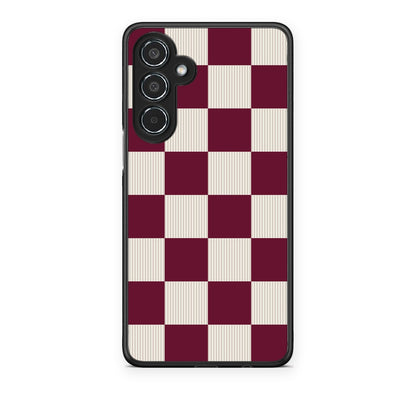 Θήκη Samsung Galaxy M35 5G Burgundy and Cream Striped Checks από τη Smartfits με σχέδιο στο πίσω μέρος και μαύρο περίβλημα | Samsung Galaxy M35 5G Burgundy and Cream Striped Checks case with colorful back and black bezels