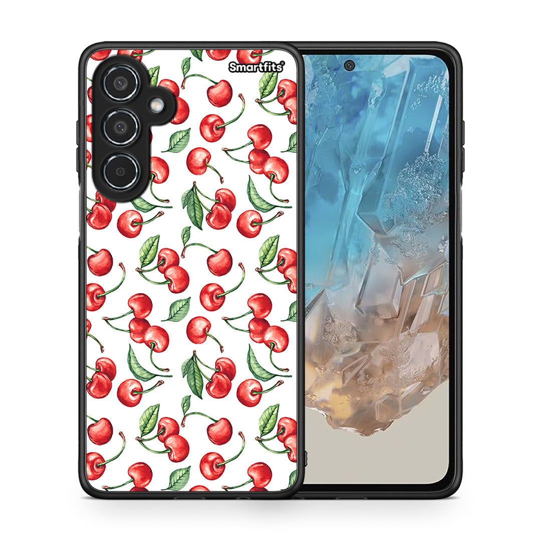 Θήκη Samsung Galaxy M35 5G Cherry Summer από τη Smartfits με σχέδιο στο πίσω μέρος και μαύρο περίβλημα | Samsung Galaxy M35 5G Cherry Summer case with colorful back and black bezels