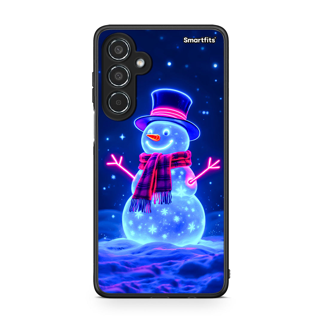 Samsung Galaxy M35 5G Christmas Neon Snowman θήκη από τη Smartfits με σχέδιο στο πίσω μέρος και μαύρο περίβλημα | Smartphone case with colorful back and black bezels by Smartfits