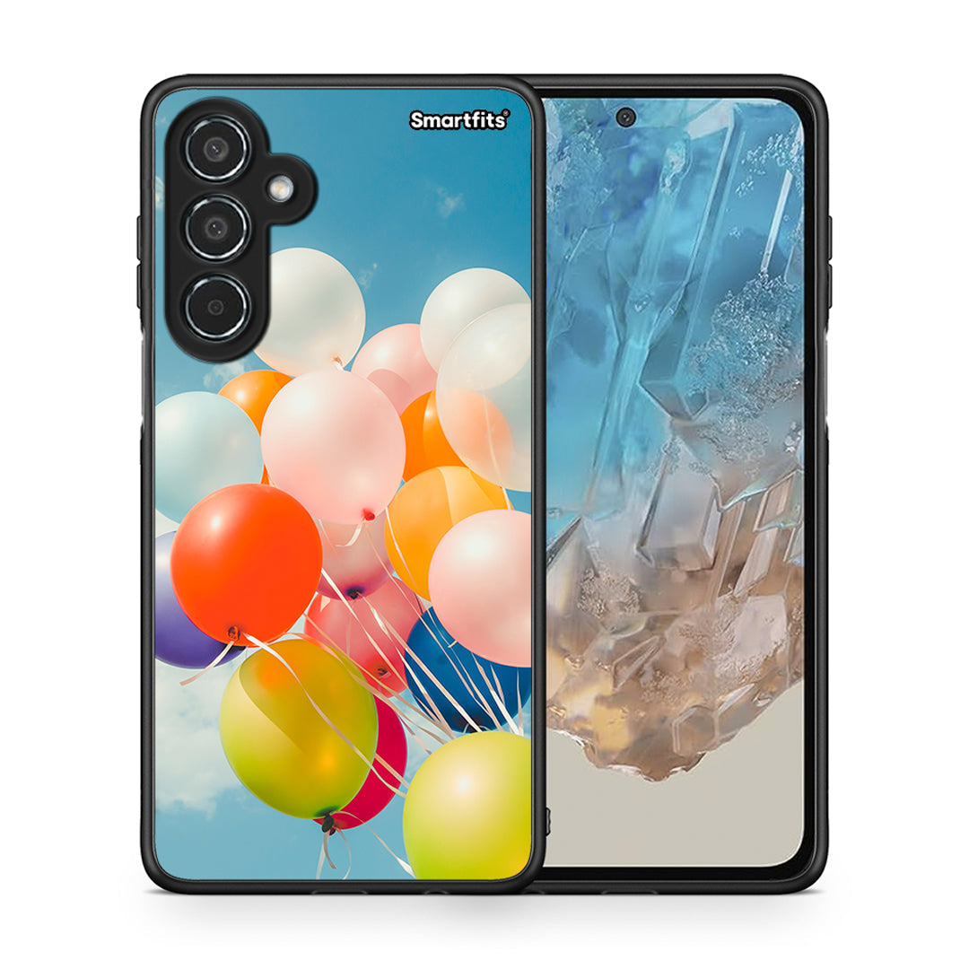 Θήκη Samsung Galaxy M35 5G Colorful Balloons από τη Smartfits με σχέδιο στο πίσω μέρος και μαύρο περίβλημα | Samsung Galaxy M35 5G Colorful Balloons case with colorful back and black bezels