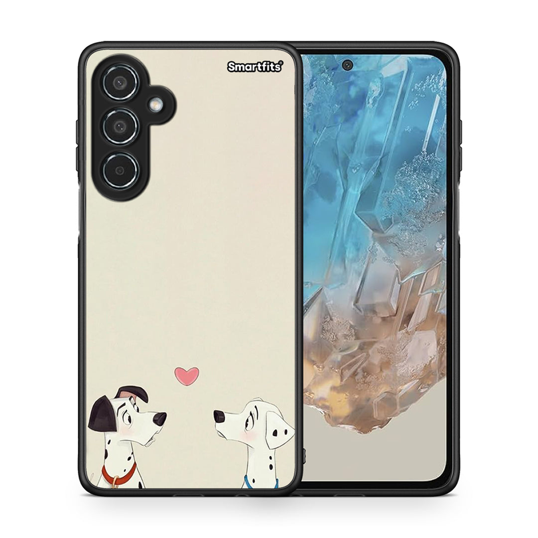 Θήκη Samsung Galaxy M35 5G Dalmatians Love από τη Smartfits με σχέδιο στο πίσω μέρος και μαύρο περίβλημα | Samsung Galaxy M35 5G Dalmatians Love case with colorful back and black bezels