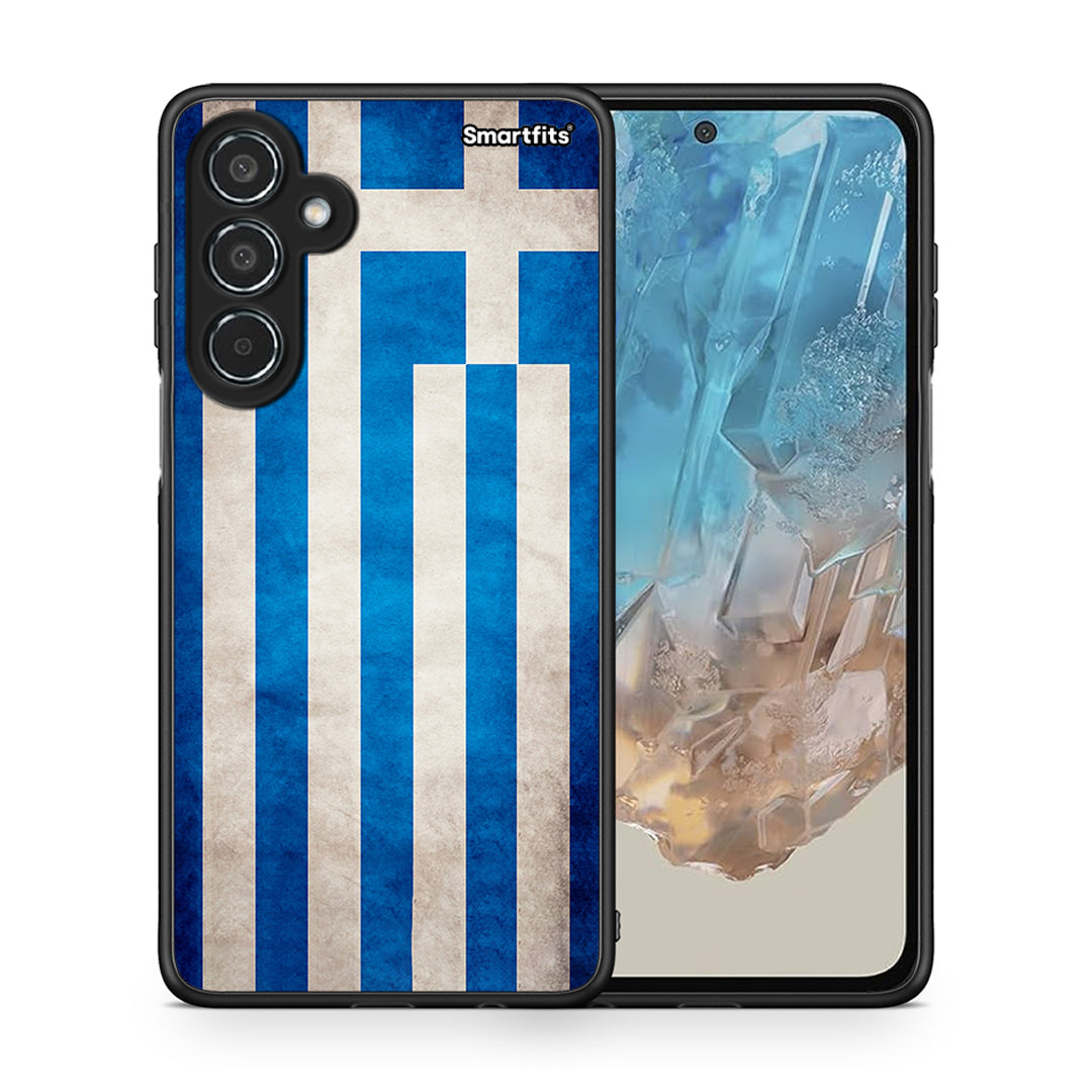 Θήκη Samsung Galaxy M35 5G Greek Flag από τη Smartfits με σχέδιο στο πίσω μέρος και μαύρο περίβλημα | Samsung Galaxy M35 5G Greek Flag case with colorful back and black bezels