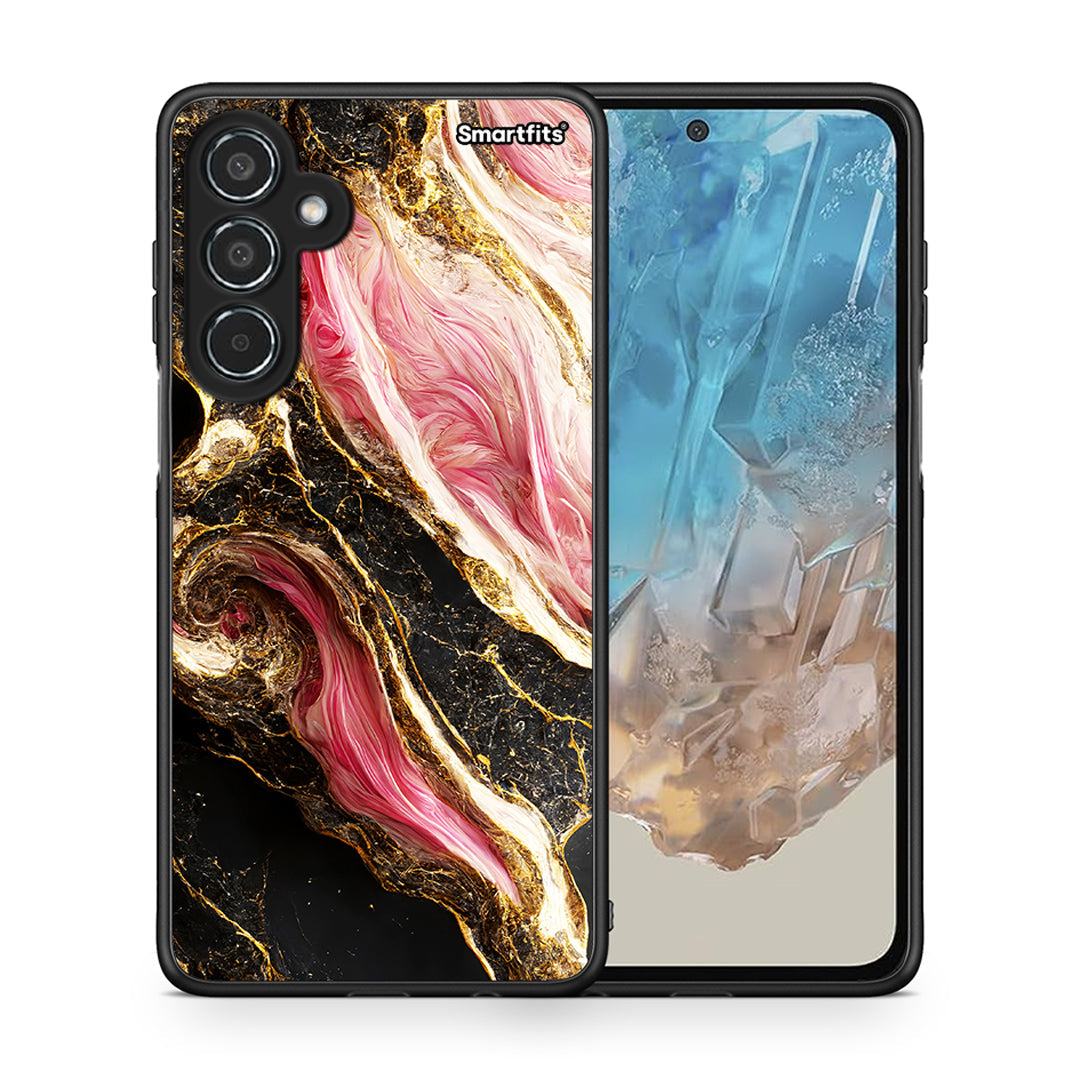 Θήκη Samsung Galaxy M35 5G Glamorous Pink Marble από τη Smartfits με σχέδιο στο πίσω μέρος και μαύρο περίβλημα | Samsung Galaxy M35 5G Glamorous Pink Marble case with colorful back and black bezels