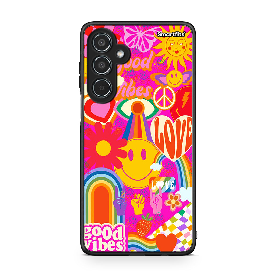 Samsung Galaxy M35 5G Hippie Love θήκη από τη Smartfits με σχέδιο στο πίσω μέρος και μαύρο περίβλημα | Smartphone case with colorful back and black bezels by Smartfits