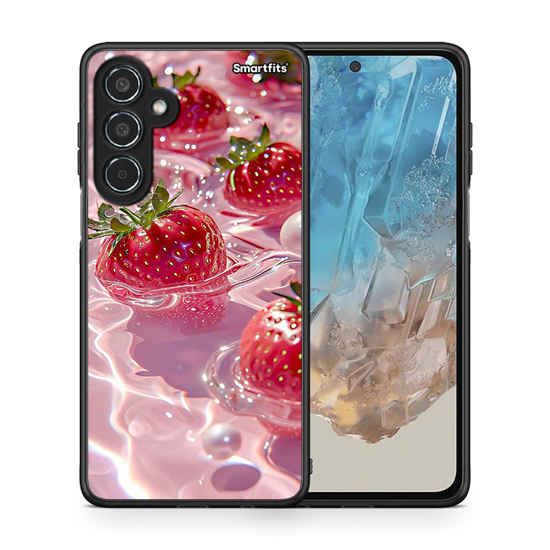 Θήκη Samsung Galaxy M35 5G Juicy Strawberries από τη Smartfits με σχέδιο στο πίσω μέρος και μαύρο περίβλημα | Samsung Galaxy M35 5G Juicy Strawberries case with colorful back and black bezels