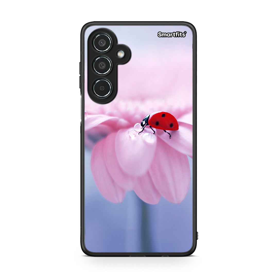 Samsung Galaxy M35 5G Ladybug Flower θήκη από τη Smartfits με σχέδιο στο πίσω μέρος και μαύρο περίβλημα | Smartphone case with colorful back and black bezels by Smartfits