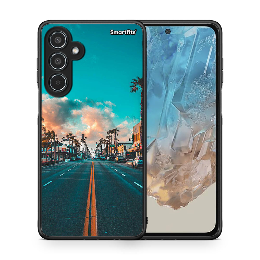 Θήκη Samsung Galaxy M35 5G City Landscape από τη Smartfits με σχέδιο στο πίσω μέρος και μαύρο περίβλημα | Samsung Galaxy M35 5G City Landscape case with colorful back and black bezels