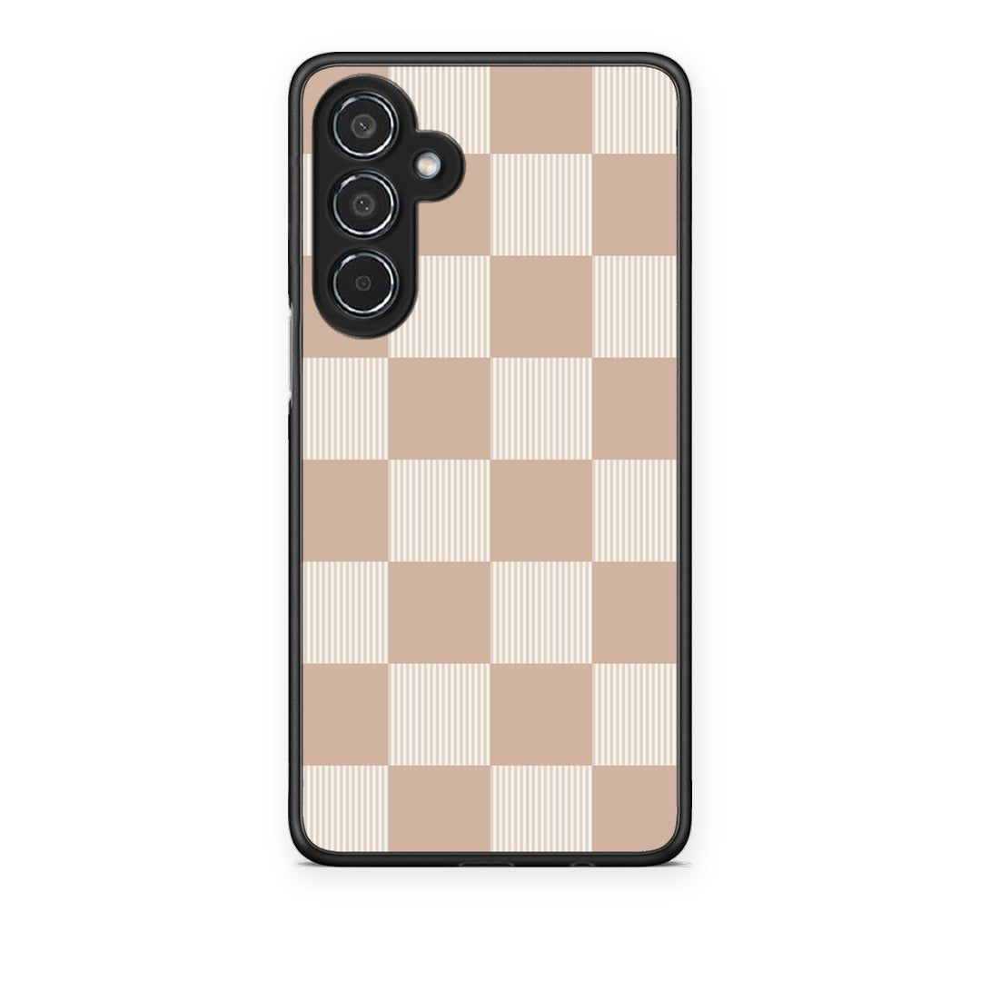 Θήκη Samsung Galaxy M35 5G Latte and Cream Striped Checks από τη Smartfits με σχέδιο στο πίσω μέρος και μαύρο περίβλημα | Samsung Galaxy M35 5G Latte and Cream Striped Checks case with colorful back and black bezels