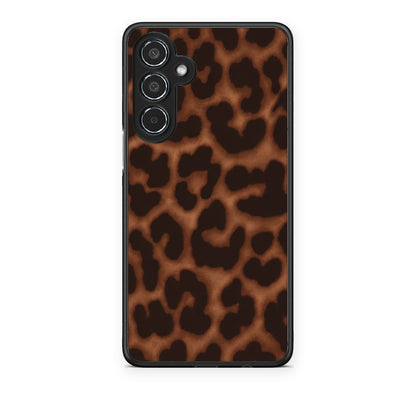 Θήκη Samsung Galaxy M35 5G Leopard Print Dark Brown από τη Smartfits με σχέδιο στο πίσω μέρος και μαύρο περίβλημα | Samsung Galaxy M35 5G Leopard Print Dark Brown case with colorful back and black bezels