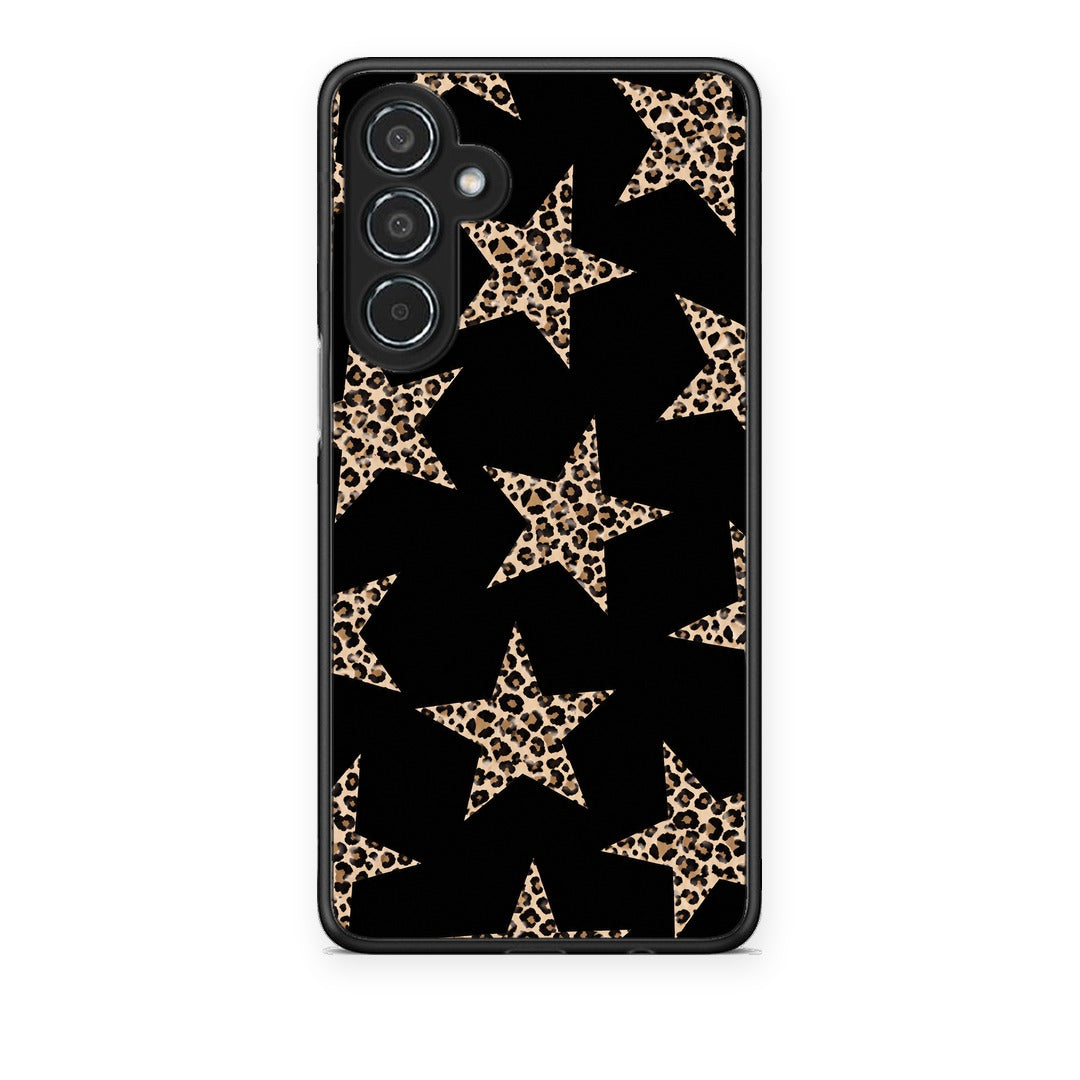 Θήκη Samsung Galaxy M35 5G Leopard Stars on Black από τη Smartfits με σχέδιο στο πίσω μέρος και μαύρο περίβλημα | Samsung Galaxy M35 5G Leopard Stars on Black case with colorful back and black bezels