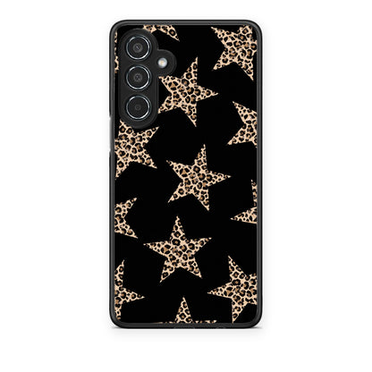 Θήκη Samsung Galaxy M35 5G Leopard Stars on Black από τη Smartfits με σχέδιο στο πίσω μέρος και μαύρο περίβλημα | Samsung Galaxy M35 5G Leopard Stars on Black case with colorful back and black bezels