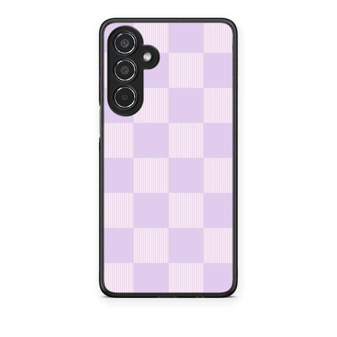 Θήκη Samsung Galaxy M35 5G Lilac and Cream Striped Checks από τη Smartfits με σχέδιο στο πίσω μέρος και μαύρο περίβλημα | Samsung Galaxy M35 5G Lilac and Cream Striped Checks case with colorful back and black bezels
