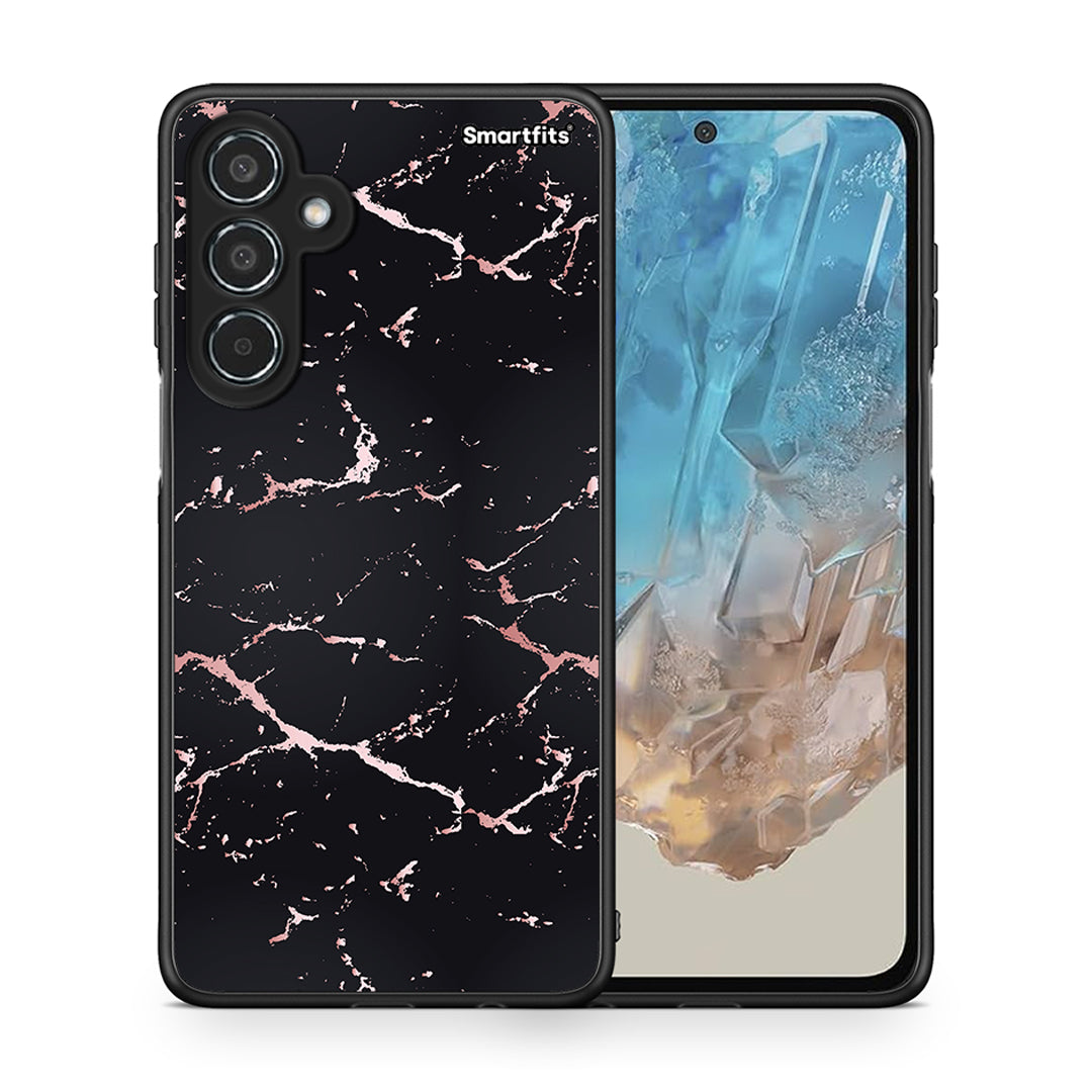 Θήκη Samsung Galaxy M35 5G Black Rosegold Marble από τη Smartfits με σχέδιο στο πίσω μέρος και μαύρο περίβλημα | Samsung Galaxy M35 5G Black Rosegold Marble case with colorful back and black bezels