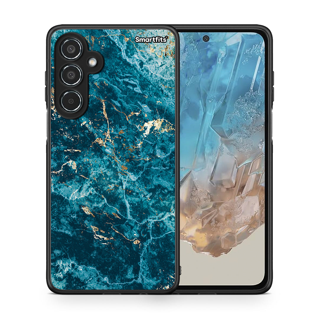 Θήκη Samsung Galaxy M35 5G Marble Blue από τη Smartfits με σχέδιο στο πίσω μέρος και μαύρο περίβλημα | Samsung Galaxy M35 5G Marble Blue case with colorful back and black bezels