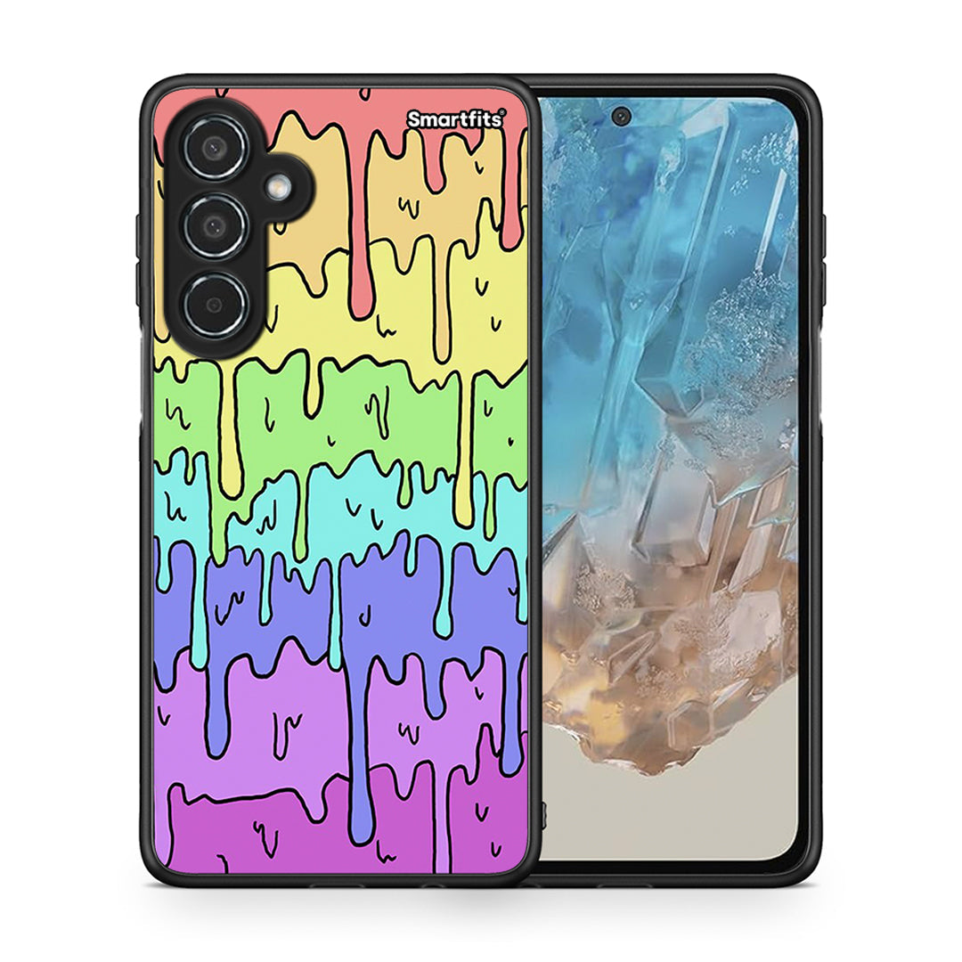 Θήκη Samsung Galaxy M35 5G Melting Rainbow από τη Smartfits με σχέδιο στο πίσω μέρος και μαύρο περίβλημα | Samsung Galaxy M35 5G Melting Rainbow case with colorful back and black bezels