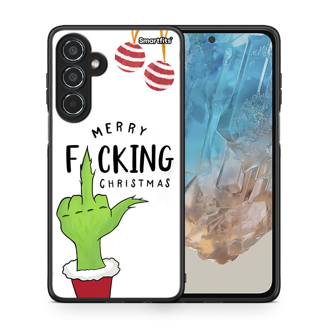 Θήκη Samsung Galaxy M35 5G Merry F Xmas από τη Smartfits με σχέδιο στο πίσω μέρος και μαύρο περίβλημα | Samsung Galaxy M35 5G Merry F Xmas case with colorful back and black bezels