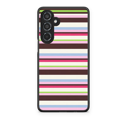 Θήκη Samsung Galaxy M35 5G Multicolour Horizontal Stripes από τη Smartfits με σχέδιο στο πίσω μέρος και μαύρο περίβλημα | Samsung Galaxy M35 5G Multicolour Horizontal Stripes case with colorful back and black bezels