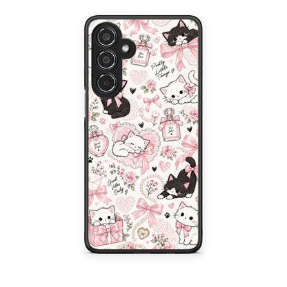 Θήκη Samsung Galaxy M35 5G Pink Bows and Kittens Collage από τη Smartfits με σχέδιο στο πίσω μέρος και μαύρο περίβλημα | Samsung Galaxy M35 5G Pink Bows and Kittens Collage case with colorful back and black bezels