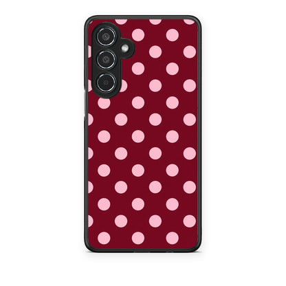 Θήκη Samsung Galaxy M35 5G Pink Polka Dots on Burgundy από τη Smartfits με σχέδιο στο πίσω μέρος και μαύρο περίβλημα | Samsung Galaxy M35 5G Pink Polka Dots on Burgundy case with colorful back and black bezels