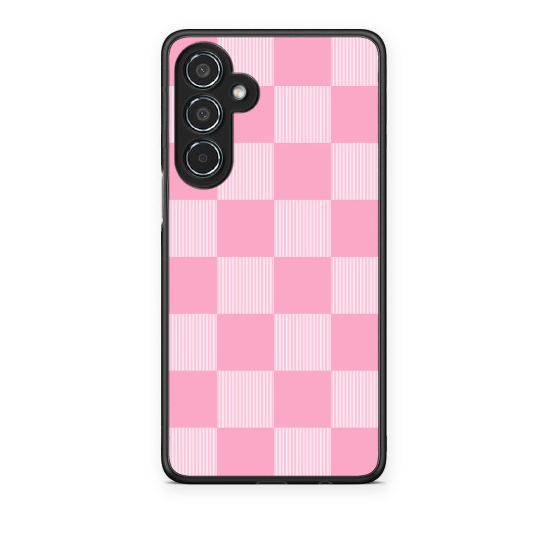 Θήκη Samsung Galaxy M35 5G Pink and White Striped Checks από τη Smartfits με σχέδιο στο πίσω μέρος και μαύρο περίβλημα | Samsung Galaxy M35 5G Pink and White Striped Checks case with colorful back and black bezels