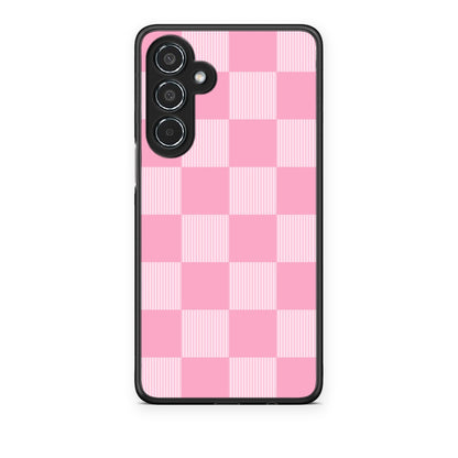 Θήκη Samsung Galaxy M35 5G Pink and White Striped Checks από τη Smartfits με σχέδιο στο πίσω μέρος και μαύρο περίβλημα | Samsung Galaxy M35 5G Pink and White Striped Checks case with colorful back and black bezels