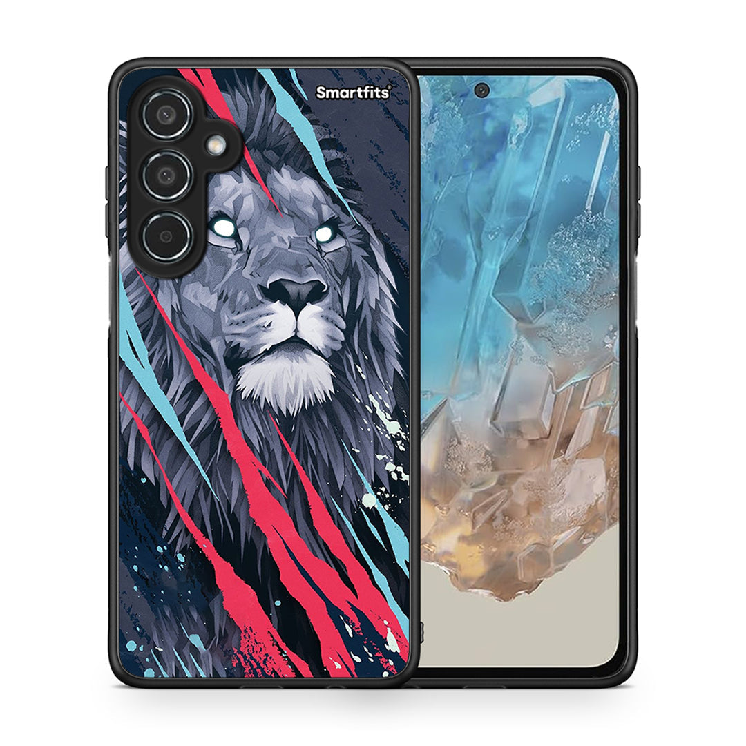 Θήκη Samsung Galaxy M35 5G Lion Designer PopArt από τη Smartfits με σχέδιο στο πίσω μέρος και μαύρο περίβλημα | Samsung Galaxy M35 5G Lion Designer PopArt case with colorful back and black bezels