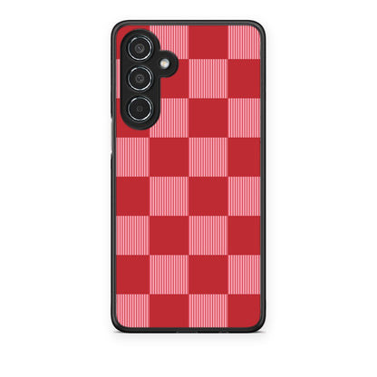 Θήκη Samsung Galaxy M35 5G Red and Pink Striped Checks από τη Smartfits με σχέδιο στο πίσω μέρος και μαύρο περίβλημα | Samsung Galaxy M35 5G Red and Pink Striped Checks case with colorful back and black bezels