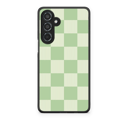 Θήκη Samsung Galaxy M35 5G Sage and Cream Striped Checks από τη Smartfits με σχέδιο στο πίσω μέρος και μαύρο περίβλημα | Samsung Galaxy M35 5G Sage and Cream Striped Checks case with colorful back and black bezels