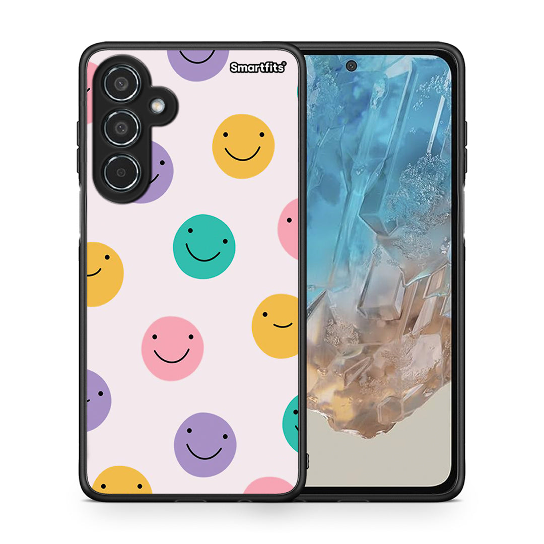 Θήκη Samsung Galaxy M35 5G Smiley Faces από τη Smartfits με σχέδιο στο πίσω μέρος και μαύρο περίβλημα | Samsung Galaxy M35 5G Smiley Faces case with colorful back and black bezels