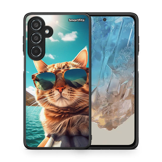 Θήκη Samsung Galaxy M35 5G Summer Cat από τη Smartfits με σχέδιο στο πίσω μέρος και μαύρο περίβλημα | Samsung Galaxy M35 5G Summer Cat case with colorful back and black bezels