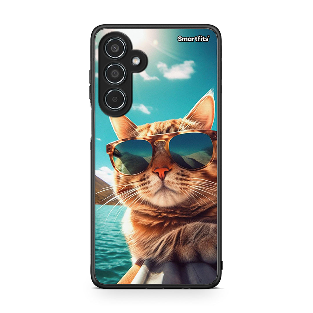 Samsung Galaxy M35 5G Summer Cat θήκη από τη Smartfits με σχέδιο στο πίσω μέρος και μαύρο περίβλημα | Smartphone case with colorful back and black bezels by Smartfits