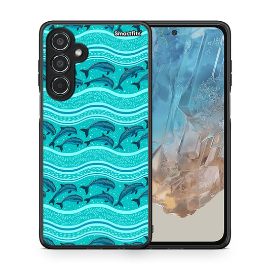 Θήκη Samsung Galaxy M35 5G Swimming Dolphins από τη Smartfits με σχέδιο στο πίσω μέρος και μαύρο περίβλημα | Samsung Galaxy M35 5G Swimming Dolphins case with colorful back and black bezels