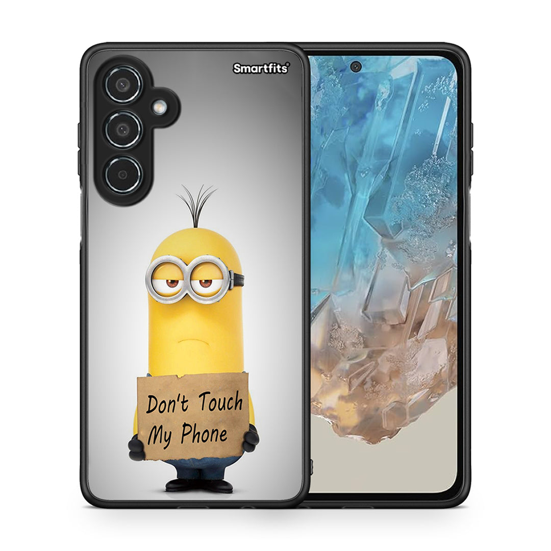 Θήκη Samsung Galaxy M35 5G Minion Text από τη Smartfits με σχέδιο στο πίσω μέρος και μαύρο περίβλημα | Samsung Galaxy M35 5G Minion Text case with colorful back and black bezels