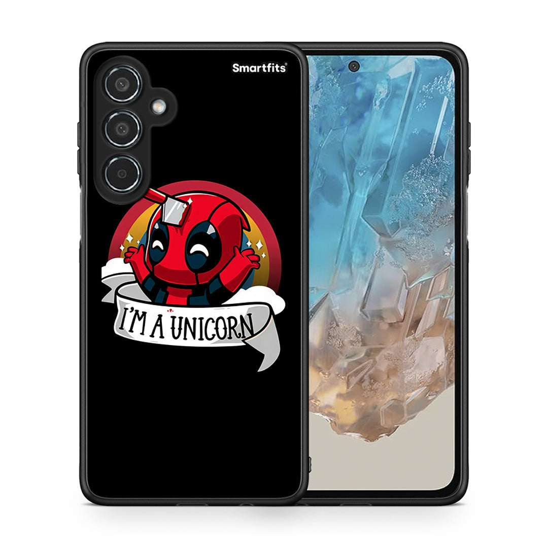 Θήκη Samsung Galaxy M35 5G Unicorn Deadpool από τη Smartfits με σχέδιο στο πίσω μέρος και μαύρο περίβλημα | Samsung Galaxy M35 5G Unicorn Deadpool case with colorful back and black bezels