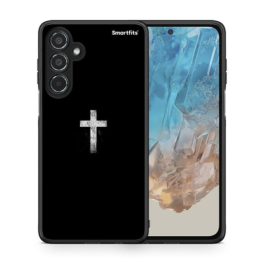 Θήκη Samsung Galaxy M35 5G White Cross από τη Smartfits με σχέδιο στο πίσω μέρος και μαύρο περίβλημα | Samsung Galaxy M35 5G White Cross case with colorful back and black bezels