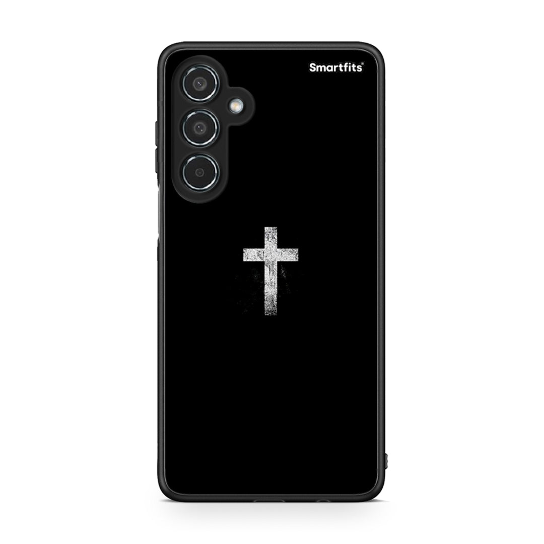 Samsung Galaxy M35 5G White Cross θήκη από τη Smartfits με σχέδιο στο πίσω μέρος και μαύρο περίβλημα | Smartphone case with colorful back and black bezels by Smartfits