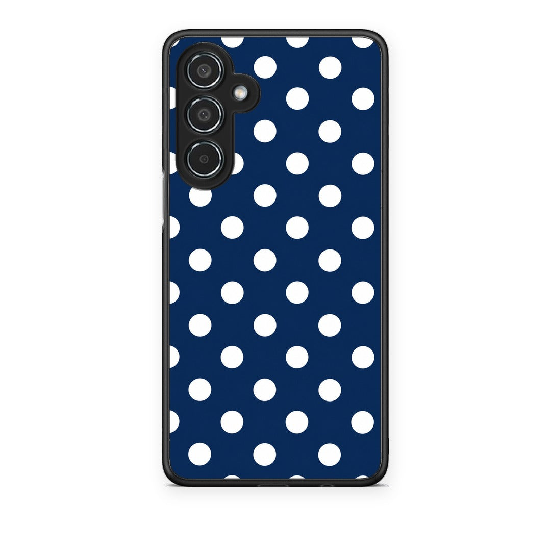 Θήκη Samsung Galaxy M35 5G White Large Polka Dots on Navy από τη Smartfits με σχέδιο στο πίσω μέρος και μαύρο περίβλημα | Samsung Galaxy M35 5G White Large Polka Dots on Navy case with colorful back and black bezels