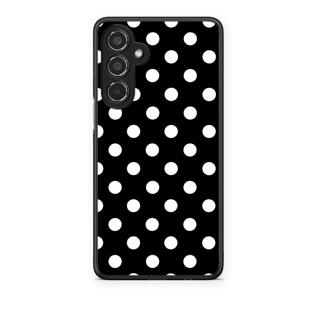Θήκη Samsung Galaxy M35 5G White Polka Dots on Black από τη Smartfits με σχέδιο στο πίσω μέρος και μαύρο περίβλημα | Samsung Galaxy M35 5G White Polka Dots on Black case with colorful back and black bezels