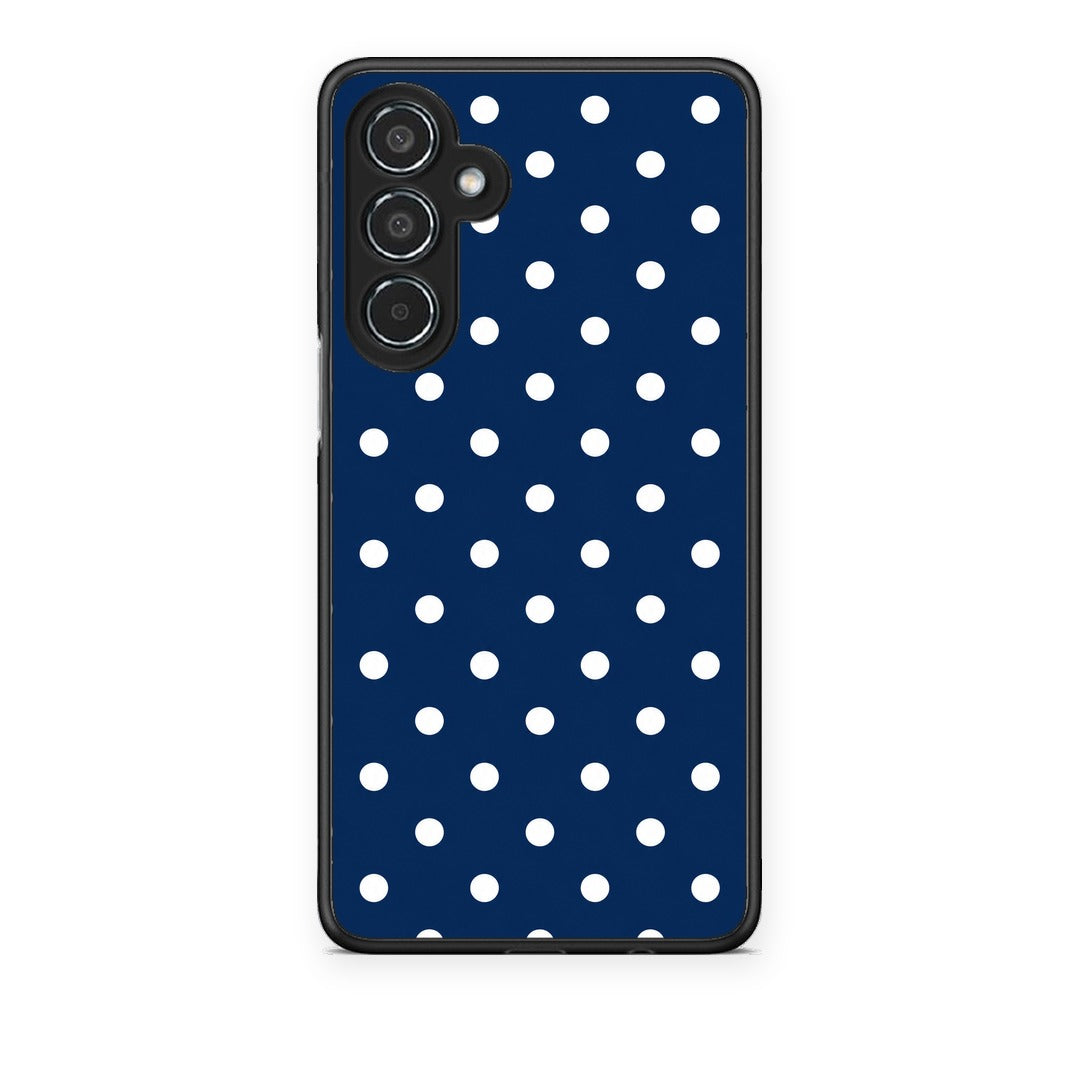 Θήκη Samsung Galaxy M35 5G White Small Polka Dots on Navy από τη Smartfits με σχέδιο στο πίσω μέρος και μαύρο περίβλημα | Samsung Galaxy M35 5G White Small Polka Dots on Navy case with colorful back and black bezels