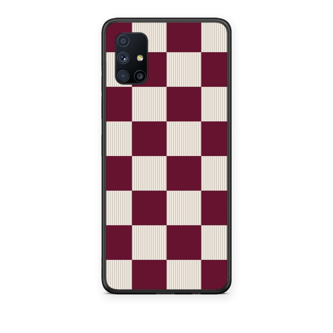 Θήκη Samsung Galaxy M51 Burgundy and Cream Striped Checks από τη Smartfits με σχέδιο στο πίσω μέρος και μαύρο περίβλημα | Samsung Galaxy M51 Burgundy and Cream Striped Checks case with colorful back and black bezels