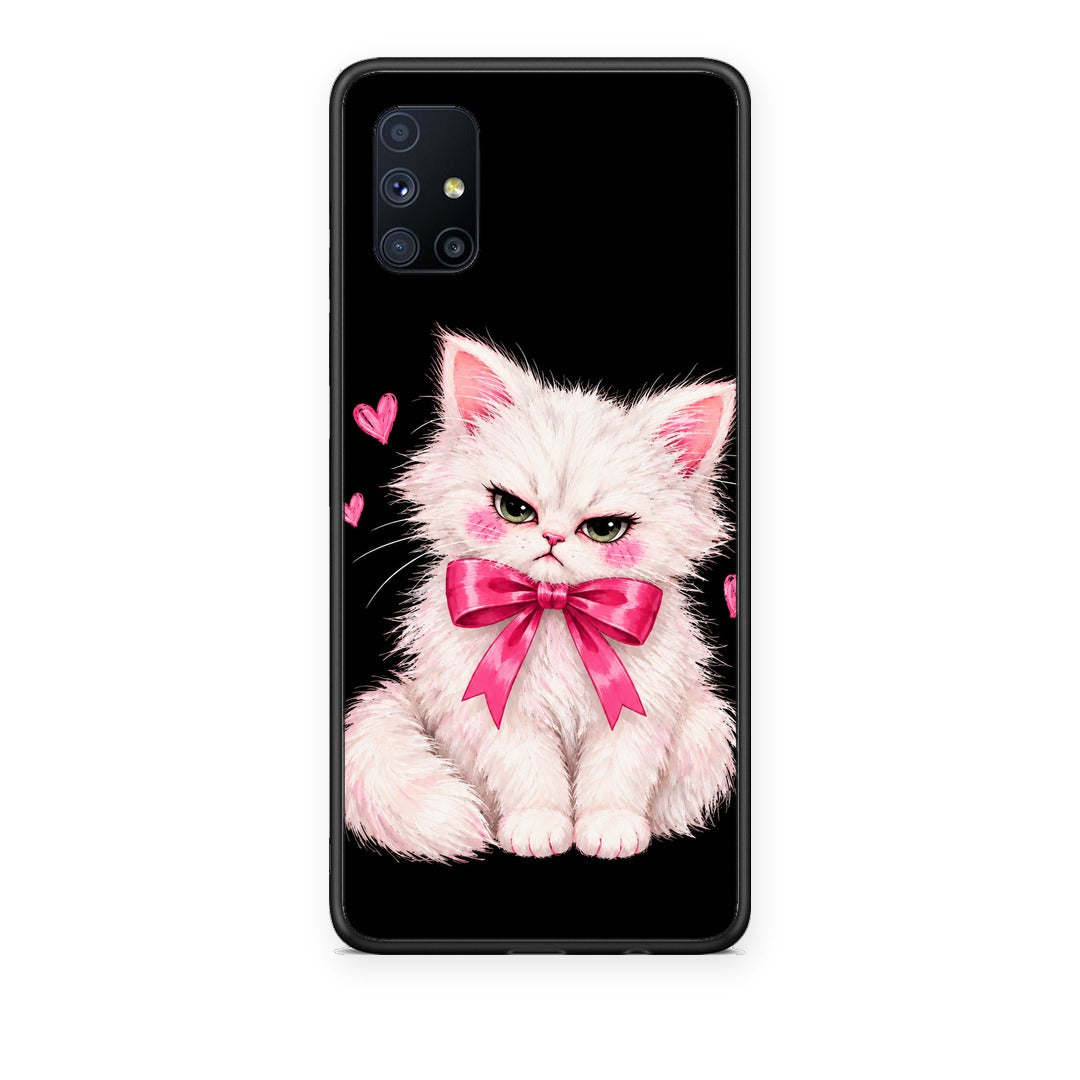 Θήκη Samsung Galaxy M51 Grumpy Party Kitten on Black από τη Smartfits με σχέδιο στο πίσω μέρος και μαύρο περίβλημα | Samsung Galaxy M51 Grumpy Party Kitten on Black case with colorful back and black bezels