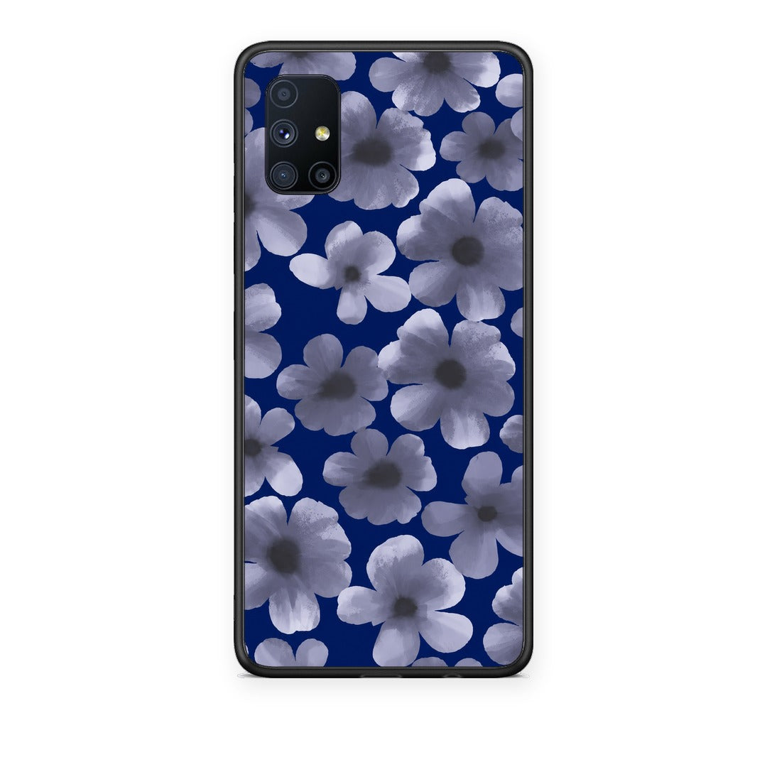 Θήκη Samsung Galaxy M51 Pale Blue Flowers on Navy από τη Smartfits με σχέδιο στο πίσω μέρος και μαύρο περίβλημα | Samsung Galaxy M51 Pale Blue Flowers on Navy case with colorful back and black bezels