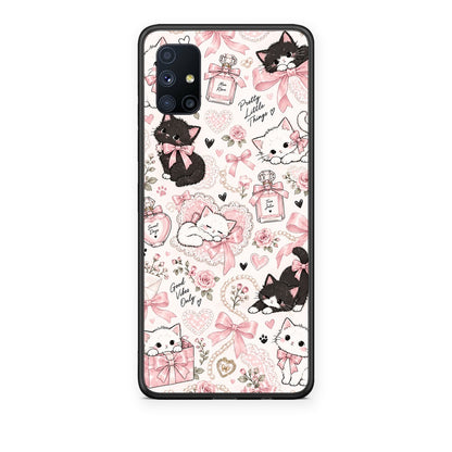 Θήκη Samsung Galaxy M51 Pink Bows and Kittens Collage από τη Smartfits με σχέδιο στο πίσω μέρος και μαύρο περίβλημα | Samsung Galaxy M51 Pink Bows and Kittens Collage case with colorful back and black bezels