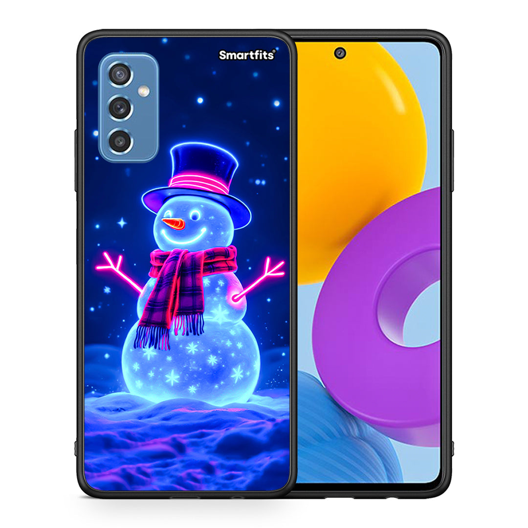 Θήκη Samsung M52 5G Christmas Neon Snowman από τη Smartfits με σχέδιο στο πίσω μέρος και μαύρο περίβλημα | Samsung M52 5G Christmas Neon Snowman case with colorful back and black bezels