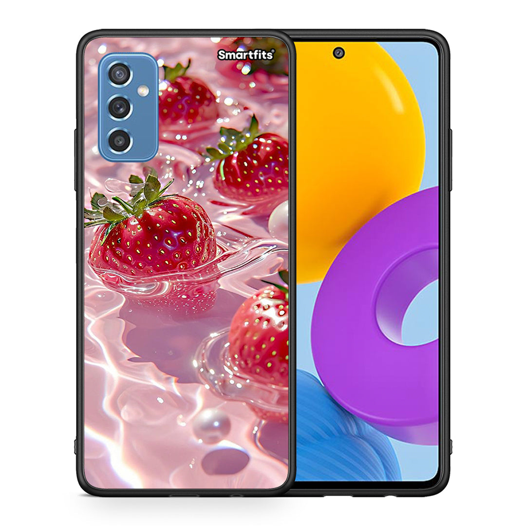 Θήκη Samsung M52 5G Juicy Strawberries από τη Smartfits με σχέδιο στο πίσω μέρος και μαύρο περίβλημα | Samsung M52 5G Juicy Strawberries case with colorful back and black bezels