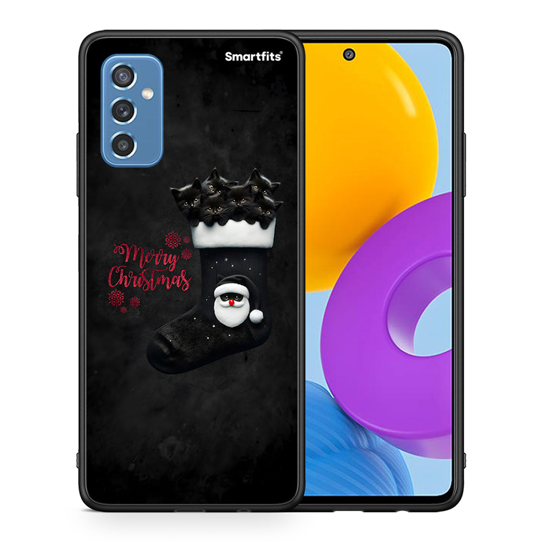 Θήκη Samsung M52 5G Merry Cat Christmas από τη Smartfits με σχέδιο στο πίσω μέρος και μαύρο περίβλημα | Samsung M52 5G Merry Cat Christmas case with colorful back and black bezels