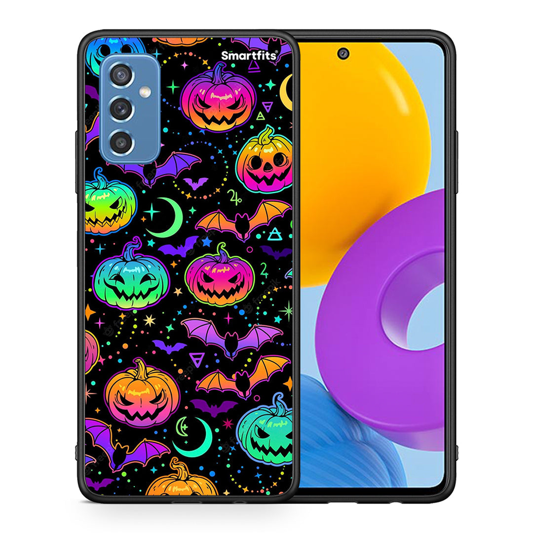 Θήκη Samsung M52 5G Neon Halloween από τη Smartfits με σχέδιο στο πίσω μέρος και μαύρο περίβλημα | Samsung M52 5G Neon Halloween case with colorful back and black bezels