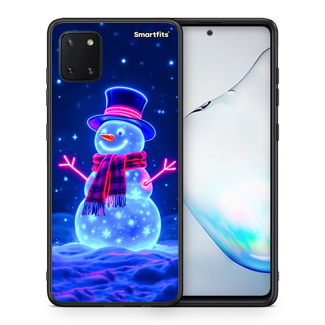 Θήκη Samsung Note 10 Lite Christmas Neon Snowman από τη Smartfits με σχέδιο στο πίσω μέρος και μαύρο περίβλημα | Samsung Note 10 Lite Christmas Neon Snowman case with colorful back and black bezels