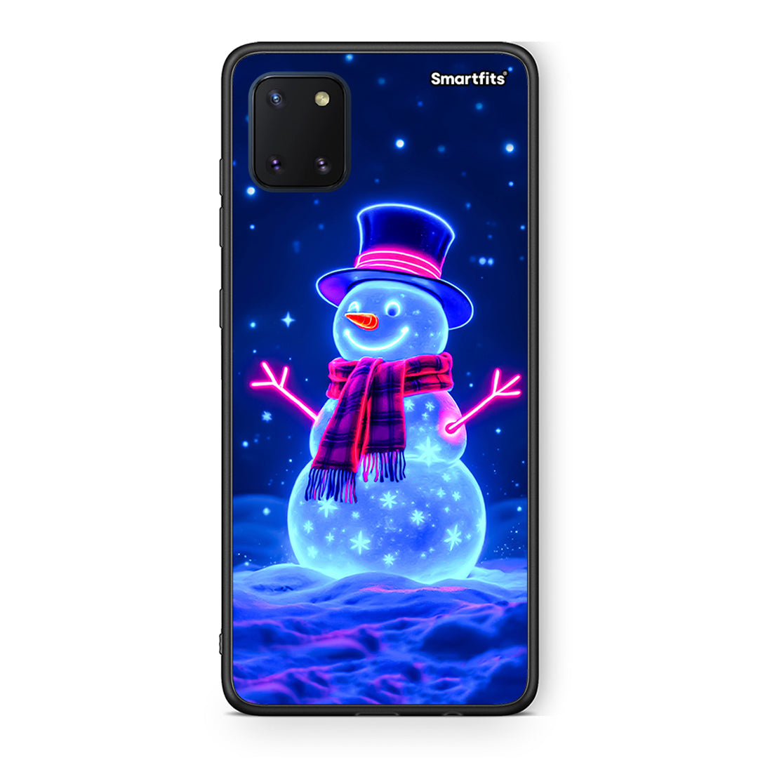 Samsung Note 10 Lite Christmas Neon Snowman θήκη από τη Smartfits με σχέδιο στο πίσω μέρος και μαύρο περίβλημα | Smartphone case with colorful back and black bezels by Smartfits