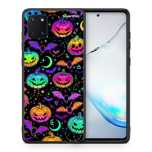 Θήκη Samsung Note 10 Lite Neon Halloween από τη Smartfits με σχέδιο στο πίσω μέρος και μαύρο περίβλημα | Samsung Note 10 Lite Neon Halloween case with colorful back and black bezels